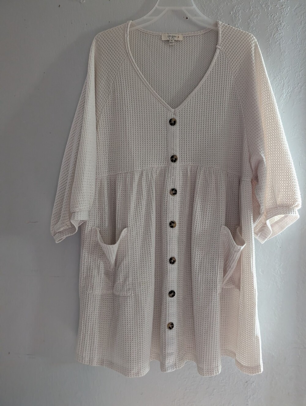 Umgee Cream Waffle Knit Tunic Top